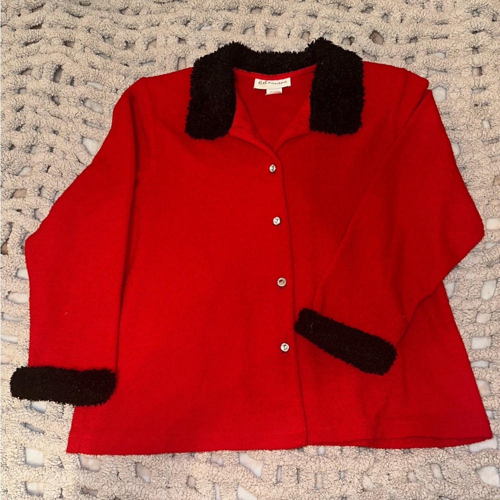 C.D. Petites Vintage Red and Black Rhinestone Button Down Blazer Size M